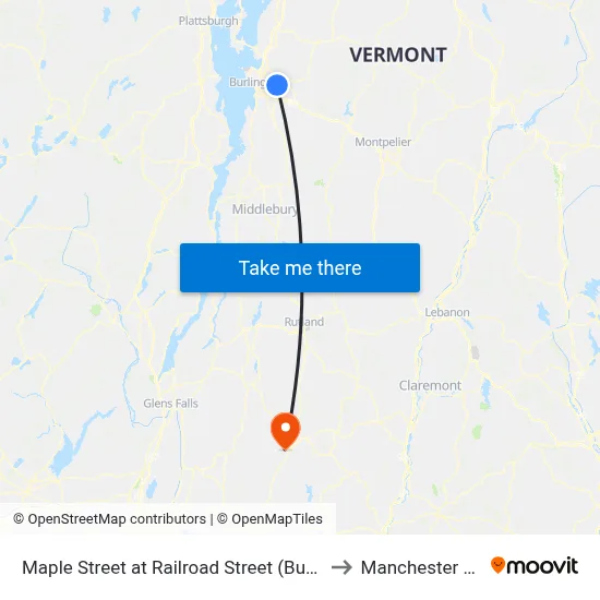 Maple Street at Railroad Street (Bushey's Sunoco) to Manchester VT USA map