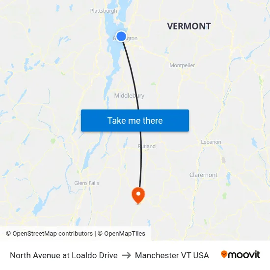 North Avenue at Loaldo Drive to Manchester VT USA map