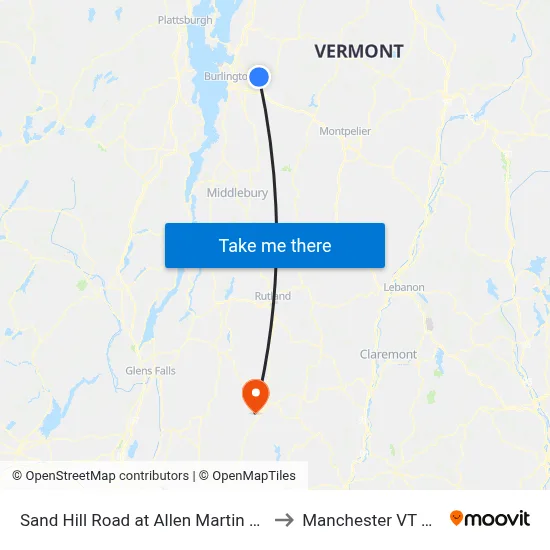 Sand Hill Road at Allen Martin Drive to Manchester VT USA map