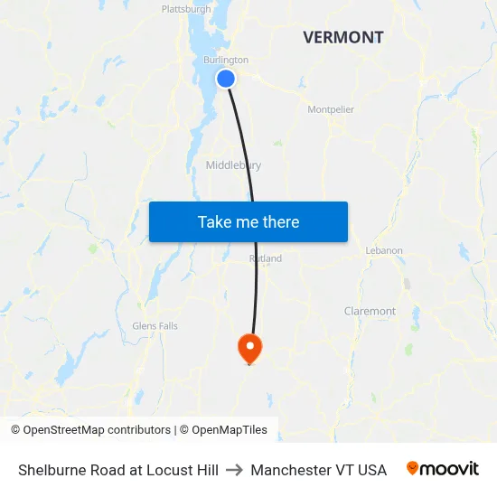 Shelburne Road at Locust Hill to Manchester VT USA map