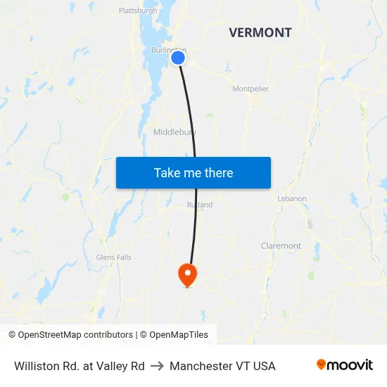 Williston Rd. at Valley Rd to Manchester VT USA map
