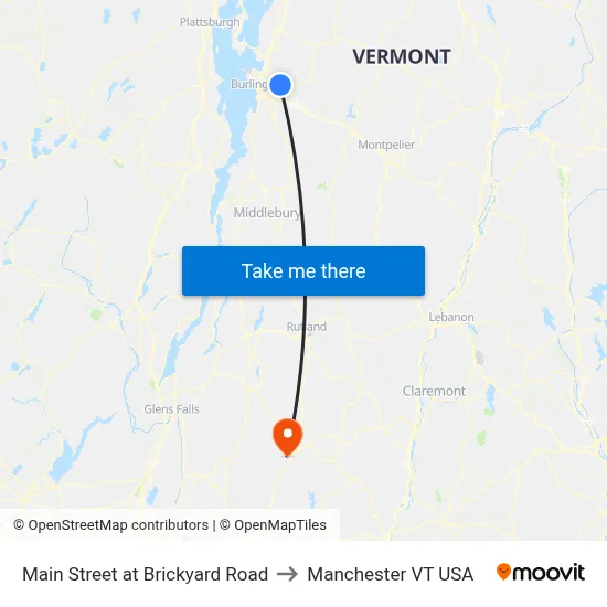 Main Street at Brickyard Road to Manchester VT USA map