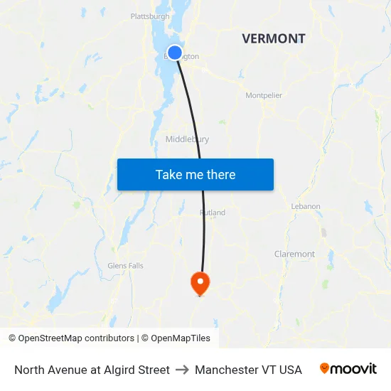 North Avenue at Algird Street to Manchester VT USA map