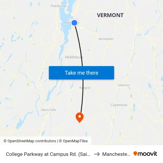 College Parkway at Campus Rd. (Saint Mikes East Entrance) to Manchester VT USA map