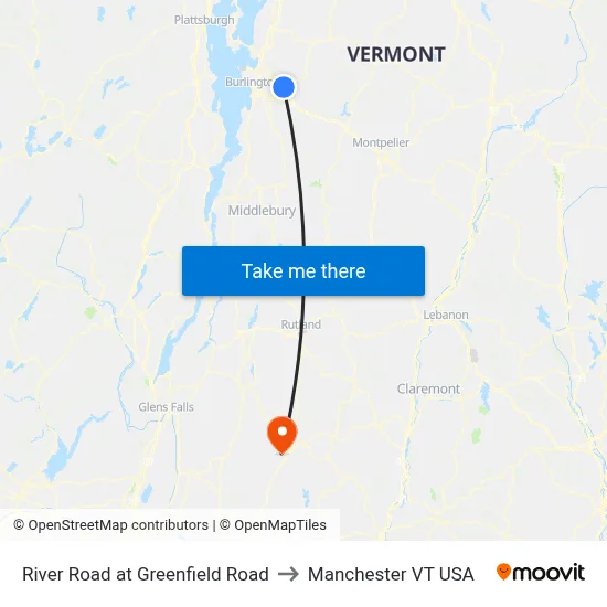 River Road at Greenfield Road to Manchester VT USA map
