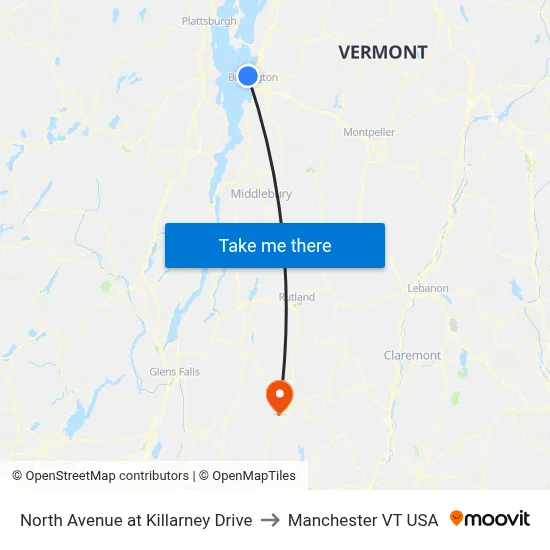 North Avenue at Killarney Drive to Manchester VT USA map