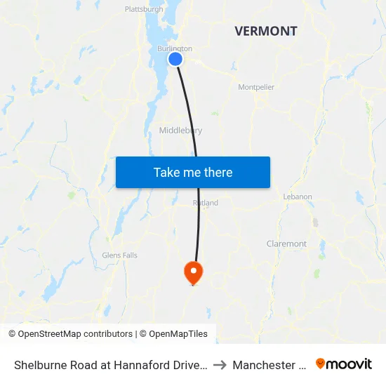 Shelburne Road at Hannaford Drive (Olive Garden) to Manchester VT USA map