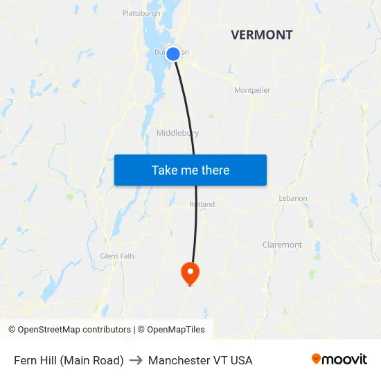 Fern Hill (Main Road) to Manchester VT USA map