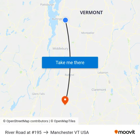 River Road at #195 to Manchester VT USA map