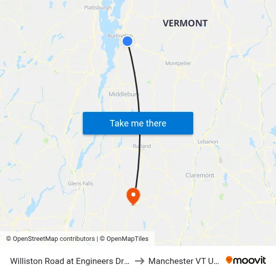 Williston Road at Engineers Drive to Manchester VT USA map