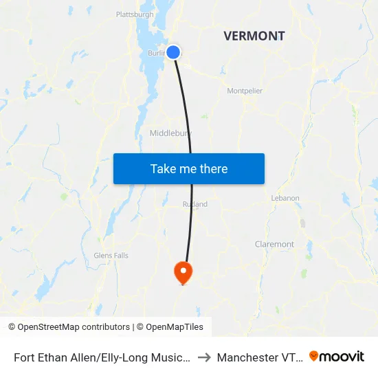 Fort Ethan Allen/Elly-Long Music Building to Manchester VT USA map