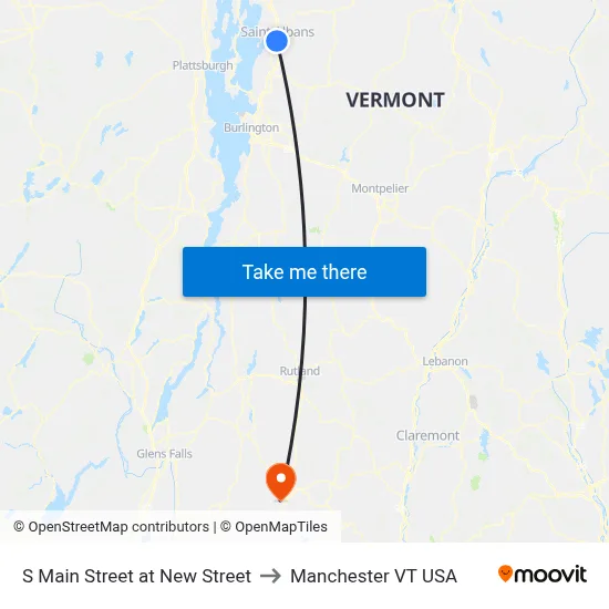 S Main Street at New Street to Manchester VT USA map