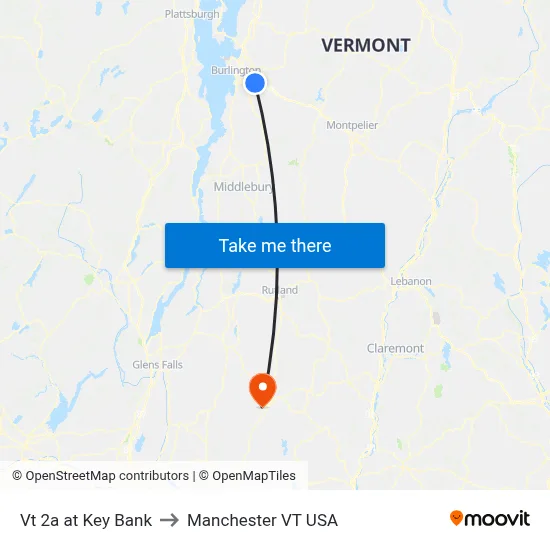 Vt 2a at Key Bank to Manchester VT USA map