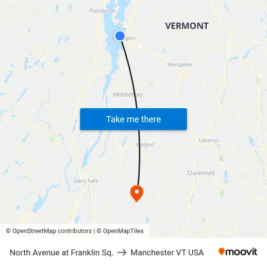 North Avenue at Franklin Sq. to Manchester VT USA map
