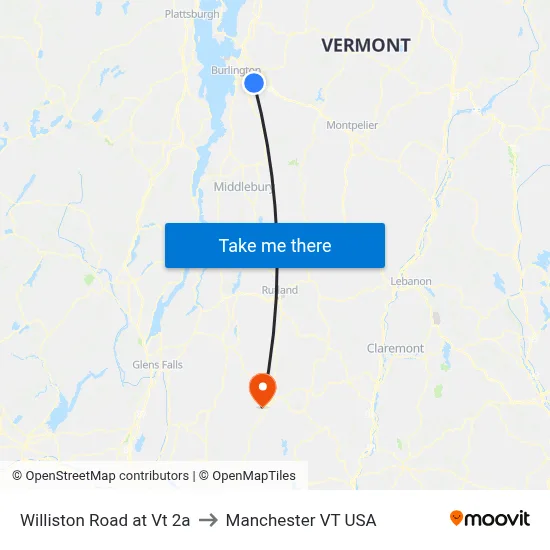 Williston Road at Vt 2a to Manchester VT USA map
