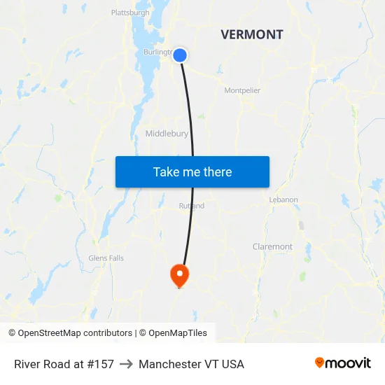 River Road at #157 to Manchester VT USA map