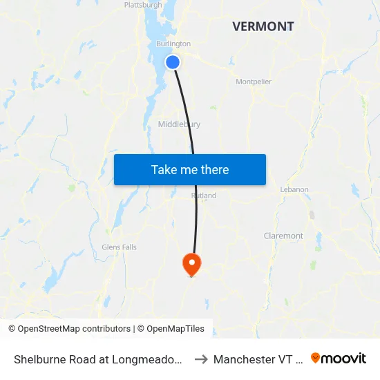 Shelburne Road at Longmeadow Drive to Manchester VT USA map