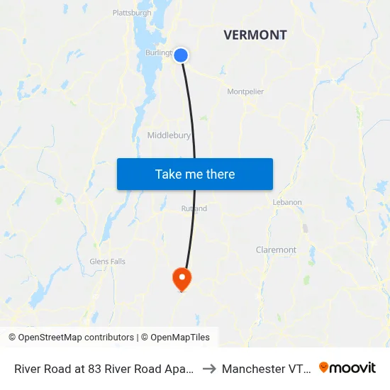 River Road at 83 River Road Apartments to Manchester VT USA map