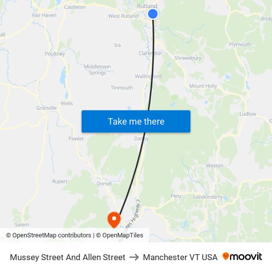 Mussey Street And Allen Street to Manchester VT USA map