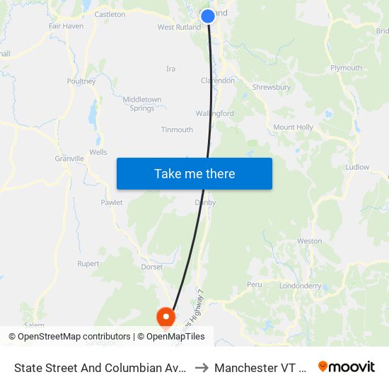 State Street And Columbian Avenue to Manchester VT USA map