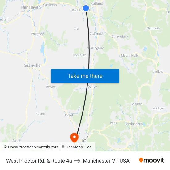 West Proctor Rd. & Route 4a to Manchester VT USA map