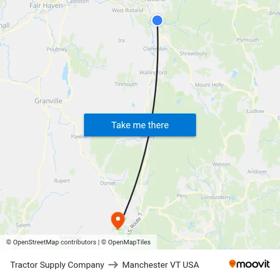 Tractor Supply Company to Manchester VT USA map