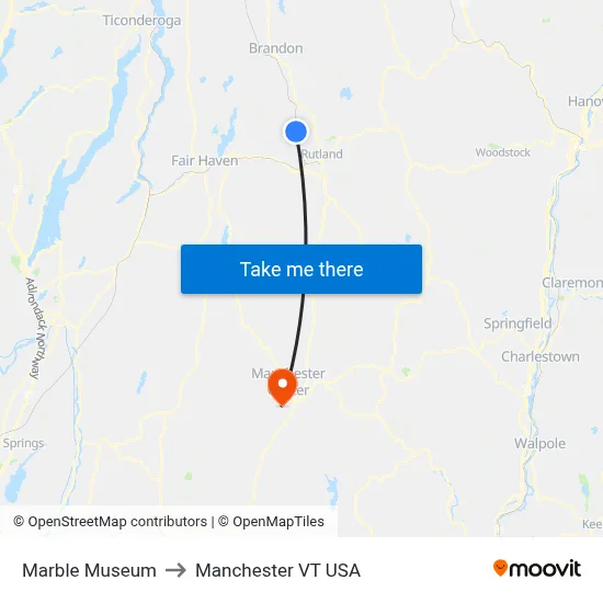 Marble Museum to Manchester VT USA map