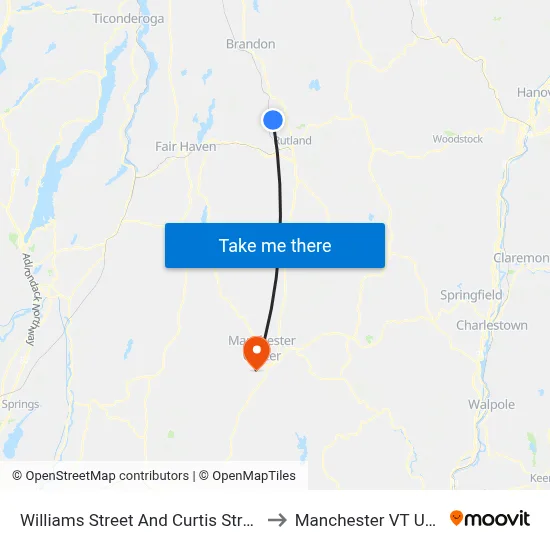 Williams Street And Curtis Street to Manchester VT USA map