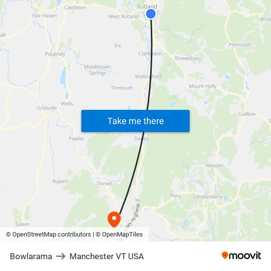 Bowlarama to Manchester VT USA map