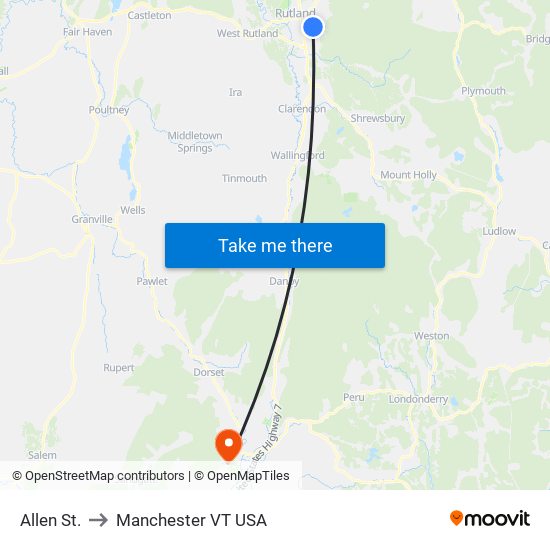 Allen St. to Manchester VT USA map