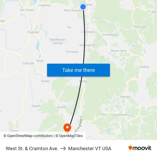 West St. & Cramton Ave. to Manchester VT USA map