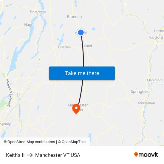 Keith's II to Manchester VT USA map