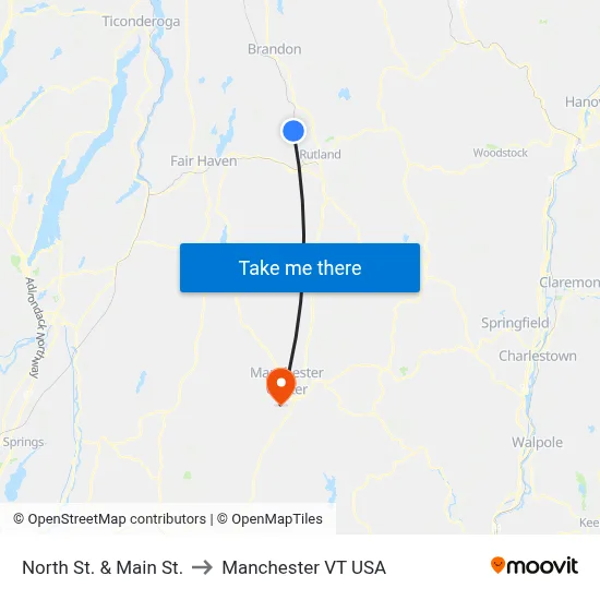 North St. & Main St. to Manchester VT USA map