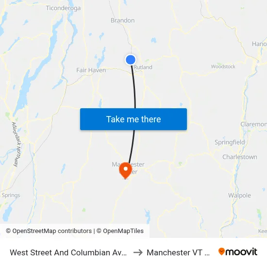West Street And Columbian Avenue to Manchester VT USA map