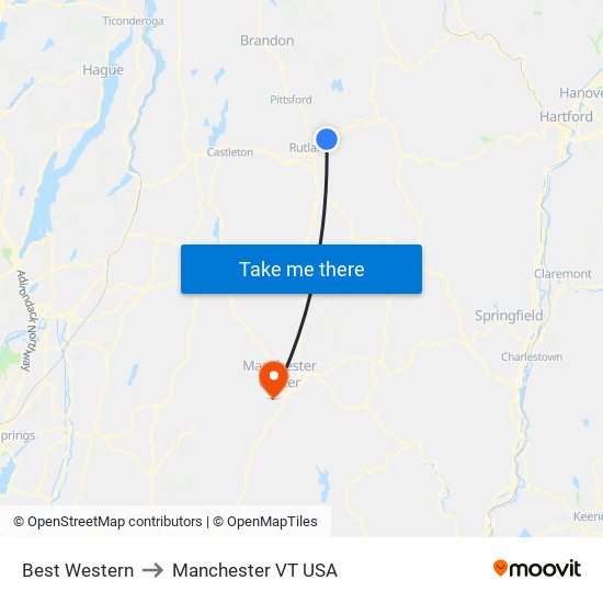 Best Western to Manchester VT USA map