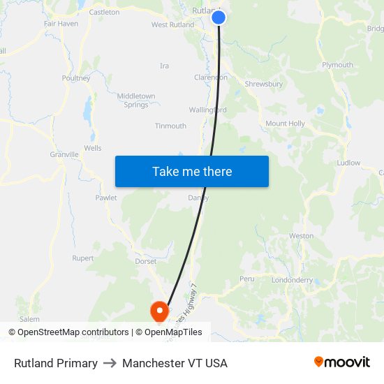 Rutland Primary to Manchester VT USA map