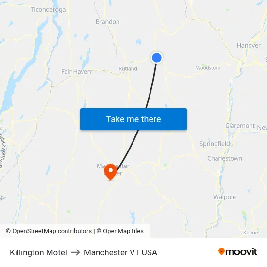Killington Motel to Manchester VT USA map