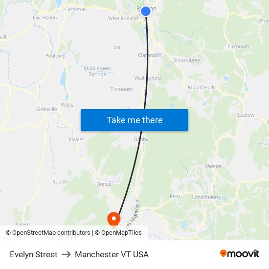 Evelyn Street to Manchester VT USA map