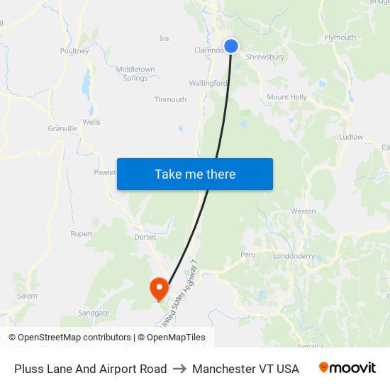 Pluss Lane And Airport Road to Manchester VT USA map