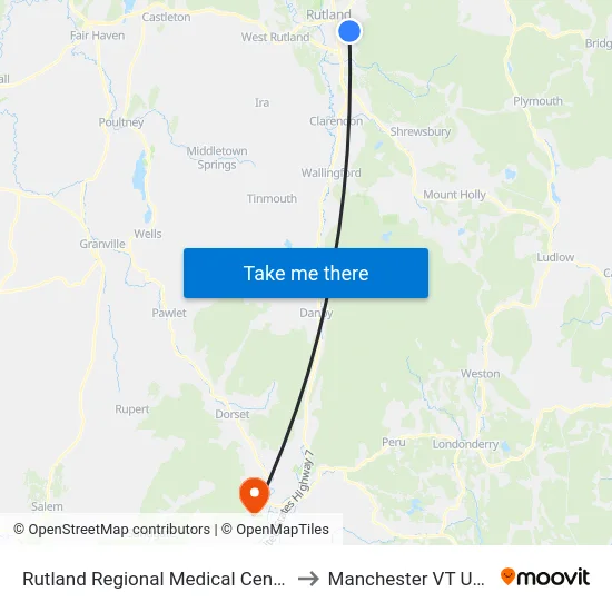 Rutland Regional Medical Center to Manchester VT USA map