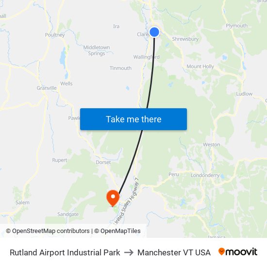 Rutland Airport Industrial Park to Manchester VT USA map