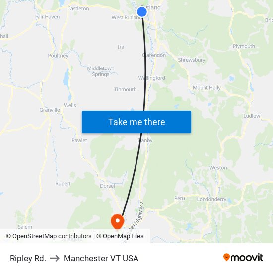 Ripley Rd. to Manchester VT USA map