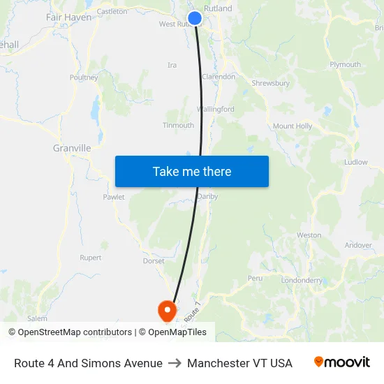 Route 4 And Simons Avenue to Manchester VT USA map