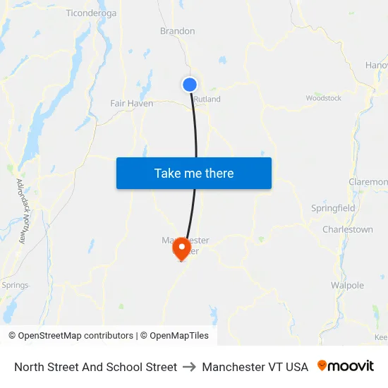 North Street And School Street to Manchester VT USA map
