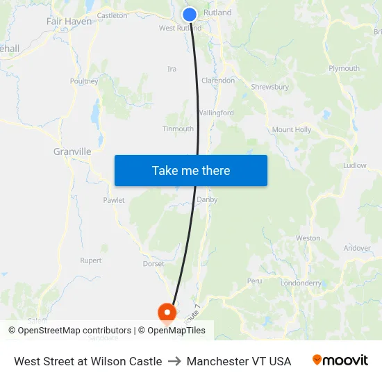 West Street at Wilson Castle to Manchester VT USA map
