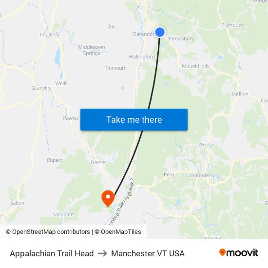 Appalachian Trail Head to Manchester VT USA map