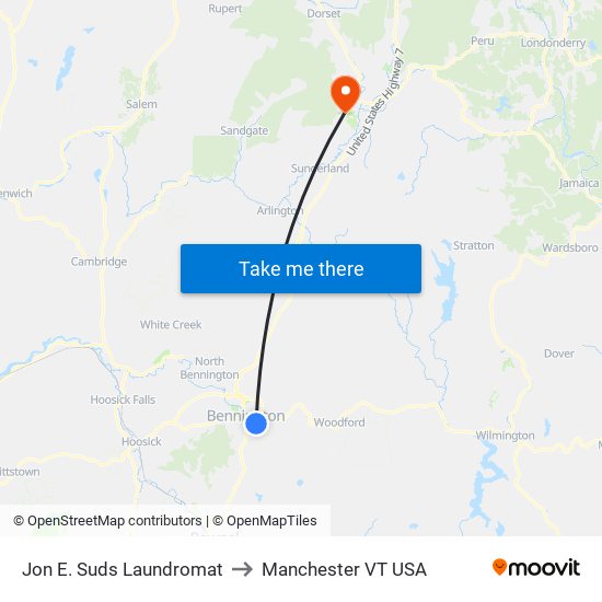 Jon E. Suds Laundromat to Manchester VT USA map