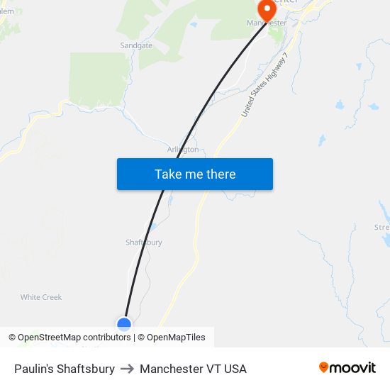 Paulin's Shaftsbury to Manchester VT USA map