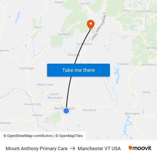 Mount Anthony Primary Care to Manchester VT USA map