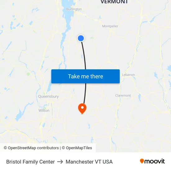 Bristol Family Center to Manchester VT USA map